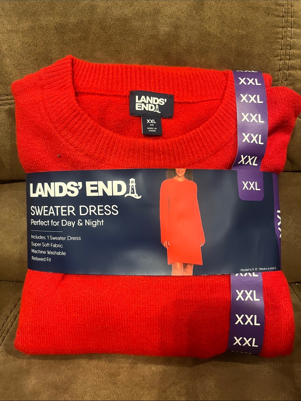 Lands' End Men's Red Crewneck Sweater Dress
